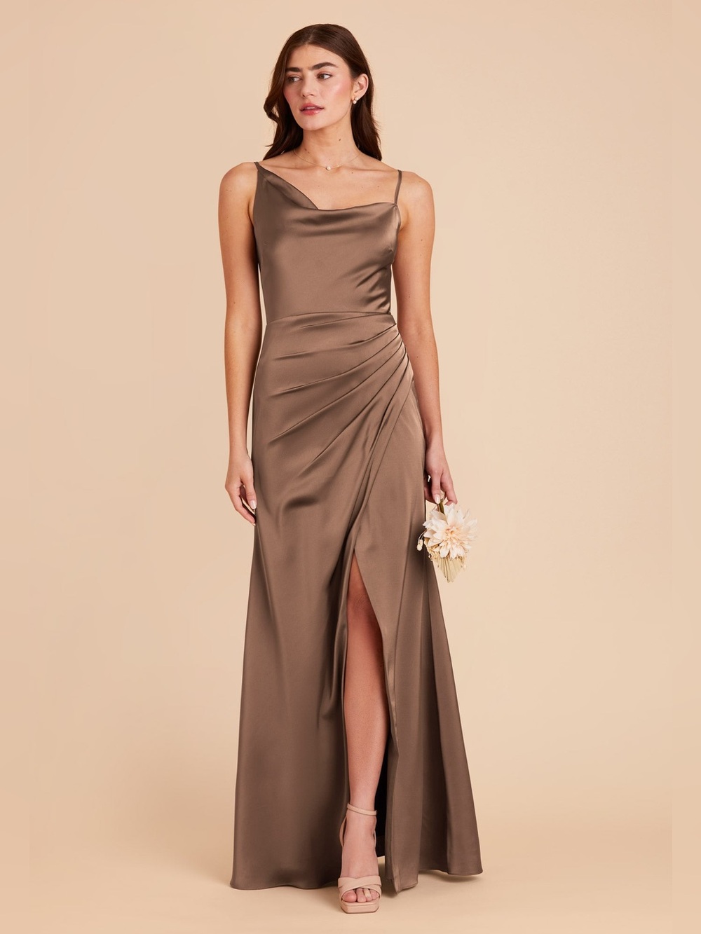 Birdy Grey Jennifer Dress Mocha Matte Satin Bridesmaid Gown Size Large NWT |